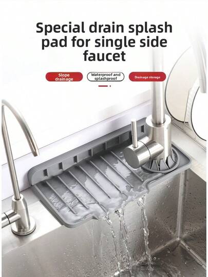 Tappetino antispruzzo in silicone per lavello da cucina, adatto per dimensioni 27x15x1,5cm/50x15x2cm, con foro laterale