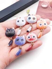 10pcs Cute Cartoon Cat With Moving Tail & Big Eyes - Zinc Alloy Pendant DIY Kit (Necklace, Keychain & Accessories)
