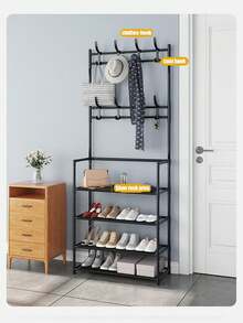 1pc Heavy Duty Portable Garment Rack With Dual Hanging Rods & Hat Hooks - Rolling Clothes Rack, Space-Saving Design For Bedroom, Living Room, Laundry Room - Sturdy Metal/Plastic Construction, Easy Mobility & Storage - Ideal For Home, Travel, Durable Independent Wardrobe Organizer