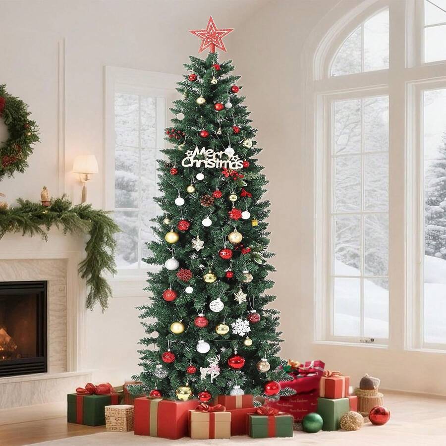 Árbol de Navidad de 7.5 pies, árbol de lápiz Artificial de Prelit, fácil de Montar, decoración de Navidad para el hogar, Fiesta, Oficina, Centro Comercial, día Festivo - Verde - Ver 1