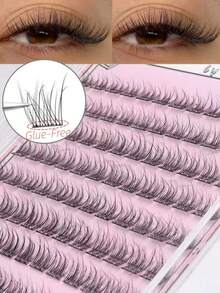 96pcs Glue-Free Natural Looking Faux Eyelashes, Scaly Segmented False Lashes, C-Curl Fluffy Individual Lashes, Thick Style, Suitable For Beginners, Eyelash Clusters, Individual False Eyelashes