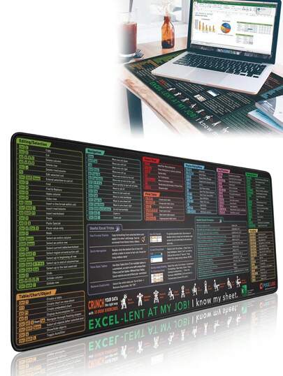 Excel Quick Reference Mouse Pad In 3 Sizes – Large Keyboard Mouse Desk Pad With Excel Shortcuts, Waterproof Office Mouse Pad, Suitable For Work And Study, PowerPoint, Word, Windows, Office Desktop Mouse Pad, Home Study Computer Desk Pad, Mouse Pad With Shortcuts For Easy Learning.