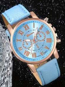 6pcs/Set Colorful Dopamine Element Cartoon Quartz Watches With PU Leather Strap, Round Dial And Heart-Shaped Bracelet Jewelry, Suitable For Parties, Daily Wear, Birthday Gift For Him