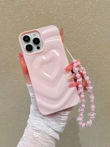 粉色闪光爱心亮片保护壳，兼容 17 Pro Max/17 Pro/17/16 Pro/16/14 Pro/14、13/12/11、15 Pro Max/15 Plus/15 Pro/15，防摔，带挂绳 - 粉色 - 查看 1