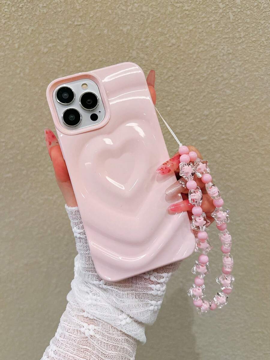 粉色闪光爱心亮片保护壳，兼容 17 Pro Max/17 Pro/17/16 Pro/16/14 Pro/14、13/12/11、15 Pro Max/15 Plus/15 Pro/15，防摔，带挂绳 - 粉色 - 查看 1