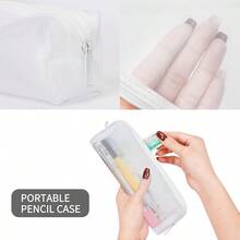 Nylon Mesh Portable Pouch Pen Bag1PC Clear Pencil Case Exam Pencil Pouch Mesh Zipper Pen Bag Stationery Pen Pencil Bag Portable Nylon Pencil Storage Pouch Simple Mesh Pencil Case Zipper Pen Bag White