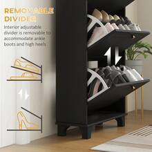 HOMCOM Narrow Shoe Cabinet With 3 Flip Drawers, Modern Shoe Storage Cabinet With Adjustable Shelves For Entryway, Hallway, Holds 12 Pairs Of Shoes, Black - Black - View 6