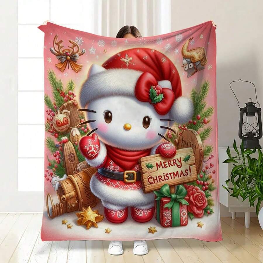 Sanrio 1 pieza Manta de franela de Sanrio My Melody - Estampado de dibujos animados lindo, apto para todas las estaciones, ideal para acampar, viajar, sofá, dormitorio y uso en la oficina, regalo de Navidad