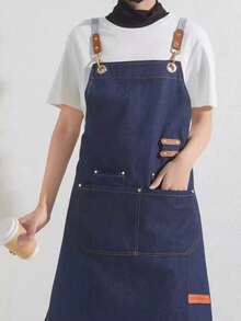 New Waterproof And Oil-Resistant Apron Suitable For Home Kitchen Cooking, Unisex Fashion Apron, Adult Workwear, Dust And Oil-Proof Apron For Coffee Shops And Restaurants, Halter Canvas Apron, Customizable Waterproof And Oil-Resistant Workwear, All-In-One Dust And Oil-Proof Apron - Blue - View 2