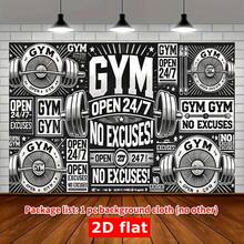 2D Flat, 1pc Gym Open 24/7 Motivational Fitness Banner - 8x6ft Durable Polyester Garage Door Banner With Weightlifting & Dumbbell Design, No Excuses Workout Motivation, All-Season Indoor/Outdoor Decoration For Home Gym, Studio, Party Backdrop, Studio Wall Art, Motivational Signage, Bold Graphic Design, 2D Flat - Nhiều màu - Xem 3