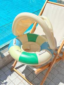 1pc Retro Striped Inflatable Floating Lounge Chair With Detachable Canopy, With Handle/Seat/Pool Float Ring, Suitable For Boys/Girls, PVC Material