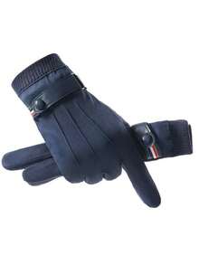 1 双男士秋冬时尚仿麂皮保暖防风触屏手套，户外休闲骑行驾驶雪地手套