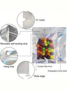 100pcs/50pcs/20pcs Holographic Resealable Packaging Bags, Laser Rainbow Gift Bags, Available In Multiple Sizes, Holographic Bags, Reusable Resealable Bags With Laser Rainbow Pattern Zipper, Laser Rainbow Pattern Resealable Bags, Suitable For Small Business Candy Bags And Front Window Sample Bags, Resealable Bags, Holiday Gift Candy Bags, Jewelry Bags, Christmas - Multicolor - View 10