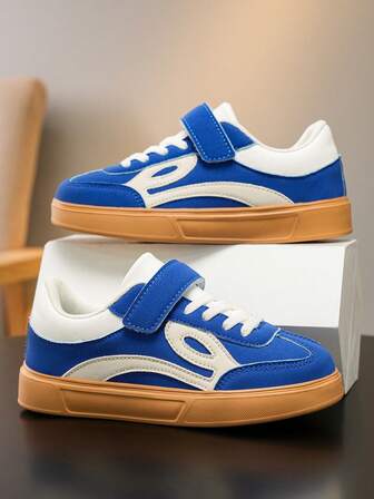 1 Pair Kids Casual Shoes, Fashion Leather Patchwork Platform Mid-Top Comfortable Versatile Children Sports Sneakers, Unisex