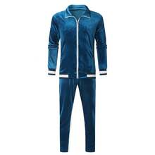 2025 New Men's Velvet Tracksuit Set, Retro Sport Style Zipper Jacket & Joggers, Y2K Streetwear Oversized Comfort Fit, Couple Matching Casual Outfit, Winter Warm Fleece Lined Athflow Velour Lounge Set - Màu xanh đậm - Xem 7