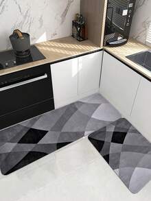 1/2 Pc Modern Gray Rhombus Pattern Printed Kitchen Mat, Soft Plush Rectangular Non-Slip Area Rug For Living Room, Dining Room, Bedroom - Multicolor - View 6