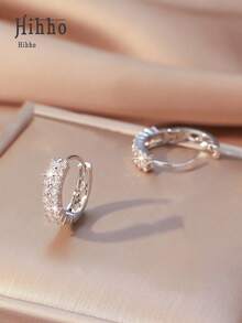 Hihho 1 Cặp bông tai vòng vuông thời trang đính đá Cubic Zirconia, thiết kế hai hàng cổ điển phù hợp cho phụ nữ, trang sức kỷ niệm ngày cưới, đính hôn, quà tặng ngày lễ tình nhân - Bạc - Xem 4