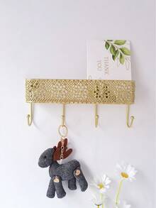 1pc Hollow Out Wall Hook, Minimalist Golden Iron Storage Holder For Household