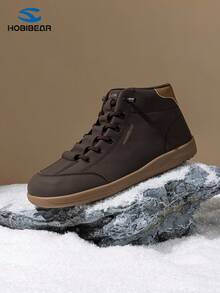 HOBIBEAR Men's Winter Warm Casual Sneakers, Brown Mid-Top Comfortable Wide Toe Minimalist Outdoor Sports Shoes - Dark Brown - View 6