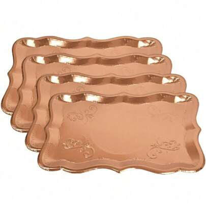 5 chiếc đĩa giấy hình chữ nhật viền vàng sang trọng, kích thước 9"x13", thích hợp để trưng bày món tráng miệng, dùng trong tiệc tùng, trưng bày bánh cupcake, tiệc sinh nhật, đám cưới, tiệc cô dâu, dã ngoại và sử dụng hàng ngày tại nhà.