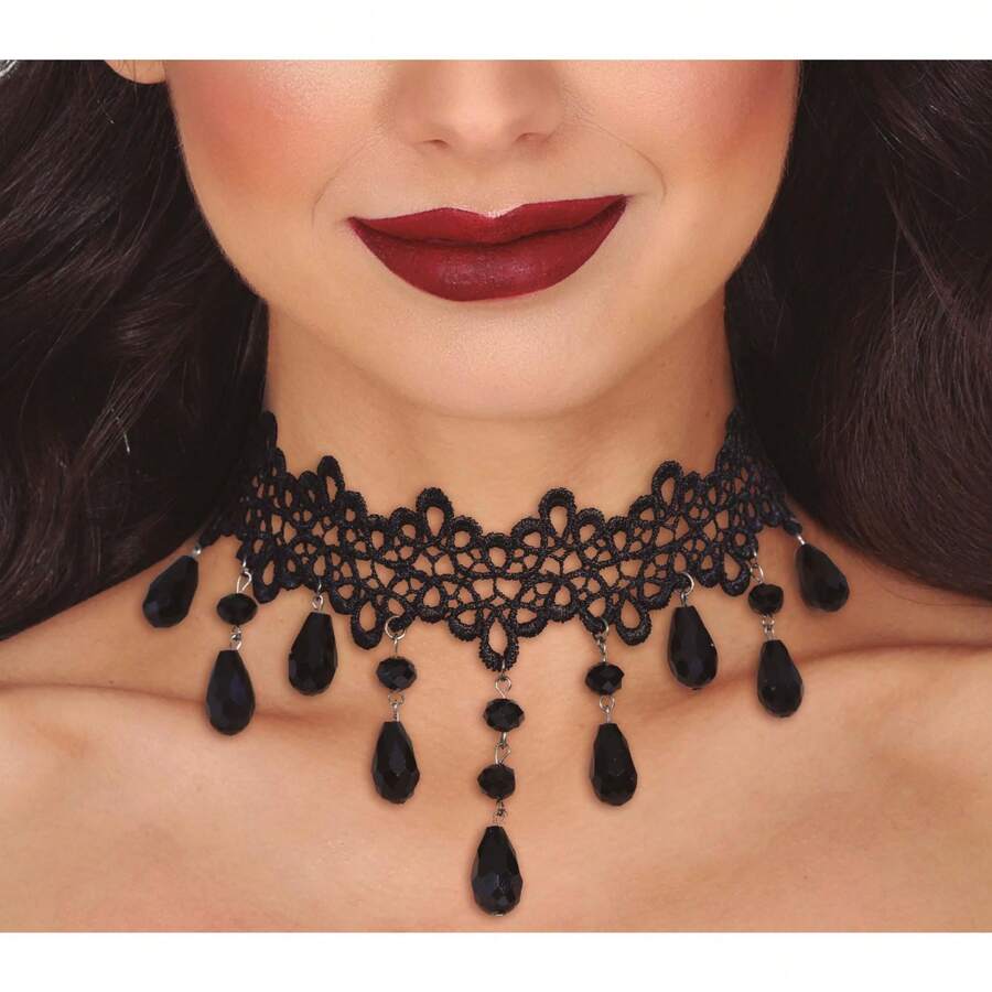 Fiestas Guirca Black Chokers With Stones And Lace For Women And Teenagers, Elegant And Modern Necklaces With Floral And Vintage Designs, Ideal For Parties, Formal Events, And Gothic Or Alternative Looks - Option 5 - View 1