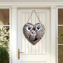 1 pièce Ornement suspendu en bois en forme de hibou, crochet de porte en bois créatif en forme de cœur de hibou, décoration pour le salon, la chambre, la cour et le jardin - Multicolore - Voir 2