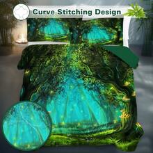 Forest Comforter Set Full Size Premiuicrofiber Green Forest Mushroom Butterfly Flower Pattern Comforter 3 Piece Aesthetic Green Bedding Set With 2 Pillow Shams,23456153 - 綠色 - 查看 5