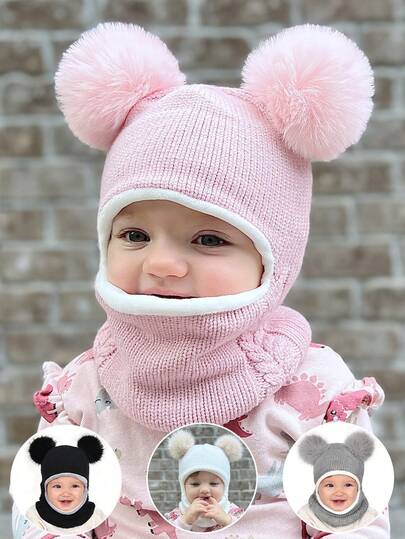 1pc Baby & Toddler Warm Hooded Skull Print Hat With Ear Covers And Scarf - Unisex Winter Warm Hat