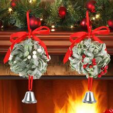 1 件圣诞槲寄生挂球节日人造槲寄生球圣诞节接吻球装饰带铃铛适用于家庭圣诞派对装饰