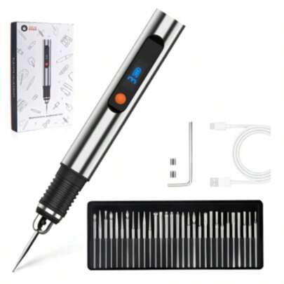 Lápiz de grabado eléctrico set de 30 brocas recarga USB herramienta multifunción decoración madera metal plástico accesorios profesionales grabado manualidades hogar presentación práctica duradera