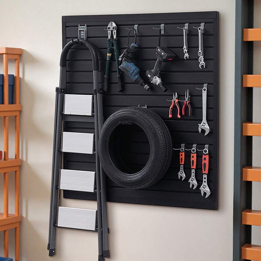 Slat Wall Paneling, 4 X 4 Ft, PVC Garage Slatwall With Modular Design, Black Slat Wall Easy-To-Install Adjustable Slatwall Panel With Coupling Structure & DIY Cutting, Fits For Storage & Display - Black - View 1