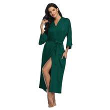 Women's Long Robes Ladies Kimono Bathrobes Full Length Robes Soft Modal Sleepwear Nightgown{"Size_name":"X-Large","Color_name":"DarkGreen"} - Darkgreen - View 1