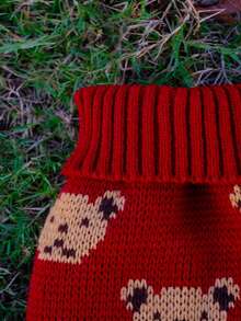 1 件像素熊宠物猫狗毛衣，冬季宠物服装 - 酒紅色 - 查看 3