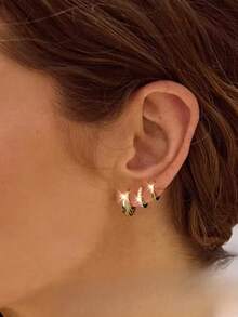 3-teiliges Set mit kleinen Damen-Creolen, 14 Karat vergoldete Knorpelohrringe, geeignet für mehrfache Piercings, modischer, hypoallergener Schmuck, exquisite stapelbare Zirkonia-Würfel-Ohrringe, Geschenk