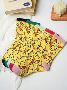 1双黄色水手袜，鸭子图案，休闲中筒袜，适合运动、休闲外出、返校季以及作为圣诞礼物。 - 彩色 - 查看 22