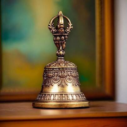 Vintage Bronze Hand Bell - Exquisite Metal Wind Chime With Decorative Patterns, Car Button Craftsmanship, - Home And Car Decoration Does Not Require Electricity, Car Ornament|Traditional Aesthetics|Gorgeous Handle