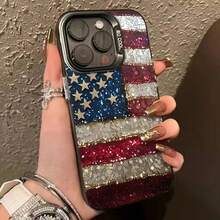 USA National Flag Pattern Phone Case Compatible With  17 Air 16 15 14 13 12 11 Pro Max XR XS X 7 8 Plus Square Cover Bumper Back Case Cover Compatible With  17 Pro Case,  17 Pro Max Case,  17 Case,  16 Pro Case - Black-yYDSG959 - View 4