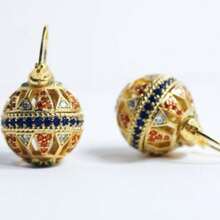 Art Deco Multicolor CZ Lever-Back Earrings  Blue Vintage Style Gold Plated Earrings Dangle Earrings Fast Shipping From USA! A2