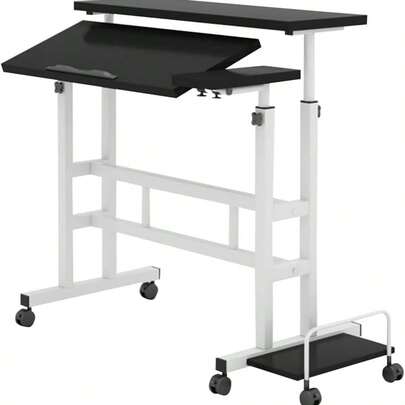 Dragonpad 31.50 Inch Small Mobile Standing Desk With Wheels - Height Adjustable Sit Stand Up Computer Workstation, Rolling Ergonomic Desk For Home Office, School, Gaming​