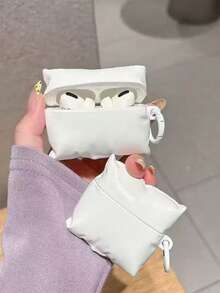 1 件创意独特形状蓝牙耳机盒，白色枕头设计蓝牙耳机盒兼容 1/2/3/4/Pro，圣诞礼物