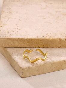 1pc 316 Stainless Steel Asymmetrical Fluid Line Adjustable Ring, 18K Gold Plated Polished Finish, High-End Design For Women