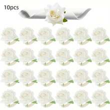 10pcs Rose Napkin Rings For Valentine's Day, Artificial Rose Napkin Rings, Handmade Flower Napkin Rings, Fake Rose Flower Napkin Rings For Wedding Table Decor, Suitable For Valentine's Day Party