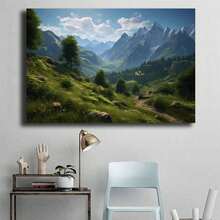 1Pc Framed Ready To Hang, Green Mountain Valley With Clear Sky Canvas Wall Art, Art Poster, Wall Decor For Living Room, Bedroom, Office, Home Decor, Posters And Prints Wall Art Pictures, Artwork Suitable For Nature And Peaceful Style Lovers' Home Decoration  -  Pictures,Framed Wall Art,Painting - Ready To Hang Wall Decor For Home,Wall Art With Frame,Canvas Wall Art,Bedroom Decor,Bathroom Decor, Wedding, Party Decorations-Garden Decor Outdoor - Green - View 4