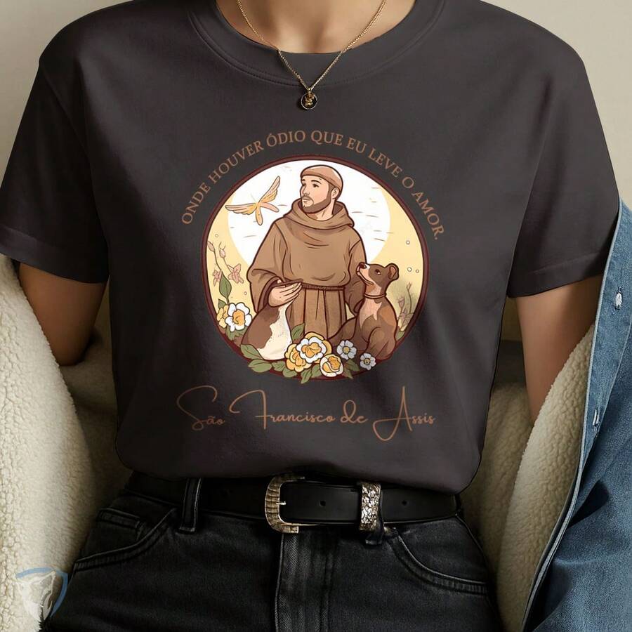 Religious T-Shirt With Saint Francis Of Assisi Print - Negro - Ver 1