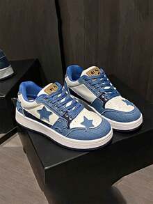 1 Pair New Fashionable Star Printed Casual Sneakers, Sports Shoes For Youths