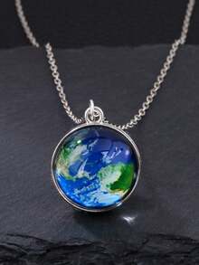 1pc Solar System Galaxy Nebula Necklace, Double-Sided Time Gem Glass Ball Pendant