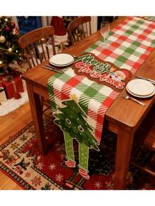 1pc/Set Christmas Tree, Snowman, Gingerbread Man, Reindeer Long Leg Table Runner, Linen Christmas Table Runner, 30*275cm Seasonal Kitchen Dining Table Decor, Christmas Party Decoration, Home Decor - Multicolor - View 7