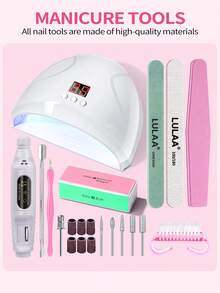 Professional Nail Salon Set, Includes UV/LED Nail Lamp (3 Timer Settings, LCD Display), Gel Curing Machine, Electric Nail Drill, Nail Files, Home & Salon Manicure Tool Kit