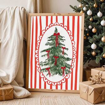 1pc Christmas Tree Wall Art Picture Coquette Red Bows Prints Canvas Paintings Girly Holiday Posters Preppy XMas Decor For Living Room,Bedroom Or Farmhouse Room Decor Gift For Her Unframed Or Framed Christmas Decoration XMAS Decor Christmas Tree Gift Decor Thanksgiving Wedding Home Decor Home Decor Fall Decor Autumn Decor Birthday Decorations For Gifts Party Supplies Indoor Holiday Festival Decor Halloween Decor Wall Decor Halloween Ornaments