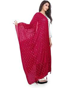 Themilestocks Woman's Embroidered Chiffon Dupatta Scarf Shawl Wrap Soft  Bridal Weddinghalloween - 深粉紅色 - 查看 3